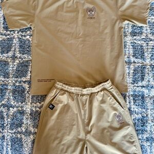Beige Lifeworks Graphic T-Shirt and Shorts Set